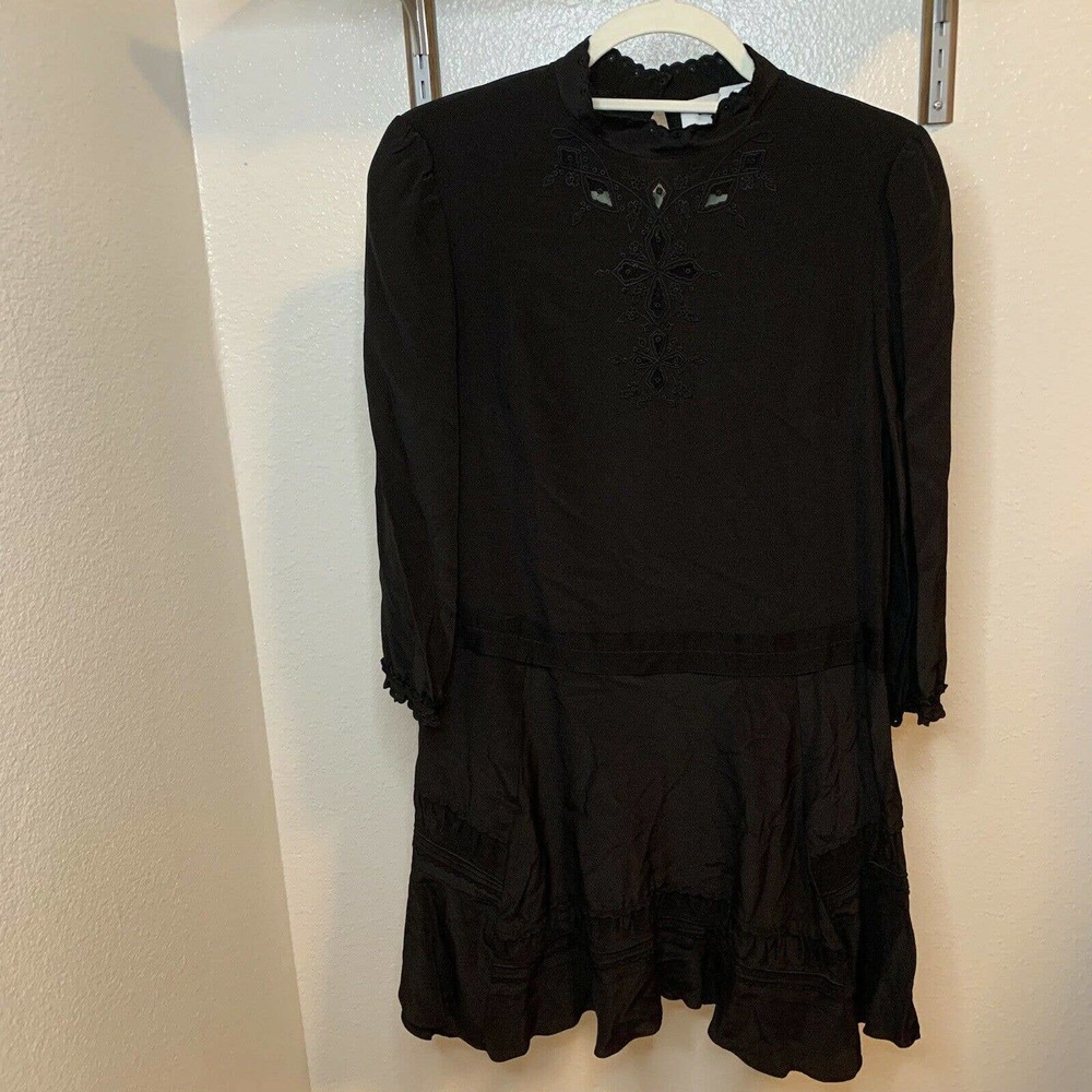 COACH 1941 100% Silk Black Embroidered Dress Size 2/XS MSRP $495 NWT
